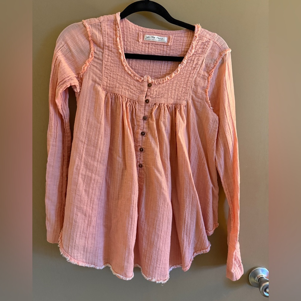 Free People Coral Button-Front Blouse